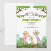 Funny Giraffe Family Safari Kinderdusche Einladung (Vorne/Hinten)