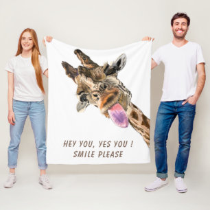Funny Giraffe Fleece Blanket - Custom Text