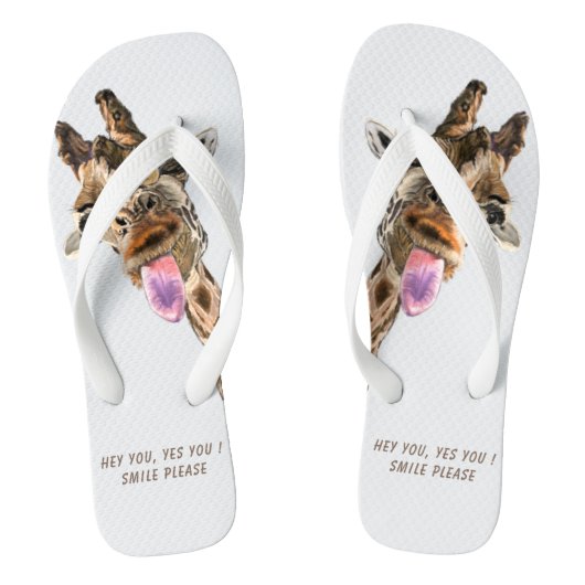 Funny Giraffe Flip Flops Lächeln - Benutzerdefinie Badesandalen (Fußbett)