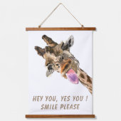 Funny Giraffe Hangband - Benutzerdefinierter Text Wandteppich Mit Holzrahmen (Vorderseite)