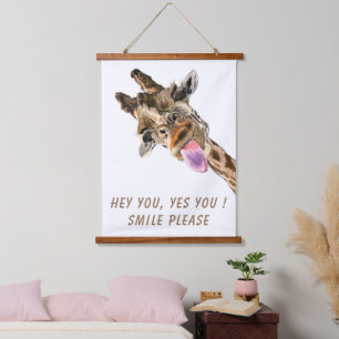 Funny Giraffe Hangband - Benutzerdefinierter Text Wandteppich Mit Holzrahmen