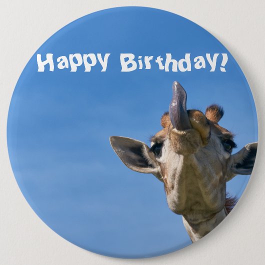 Funny Giraffe Happy Birthday Button (Vorderseite)
