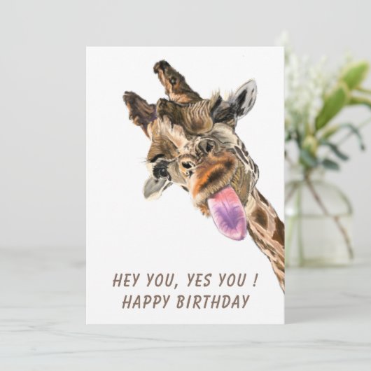 Funny Giraffe Happy Birthday Card - Lächeln (Stehend Vorderseite)