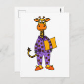 Funny Giraffe i Pajamas mit Pillow Cartoon Postkarte (Vorne/Hinten)
