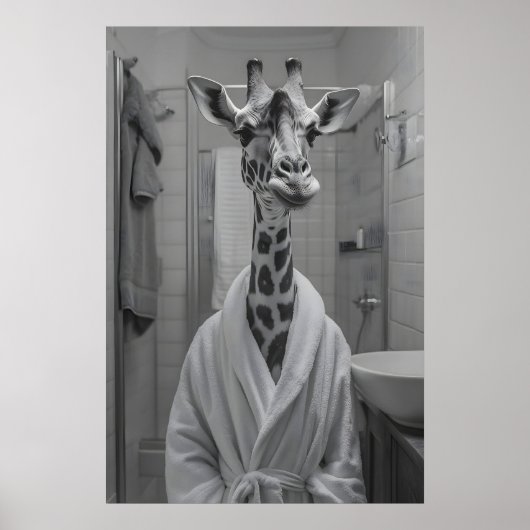 Funny Giraffe in Bathrobe Print, Quirky Bathroom Poster (Vorne)