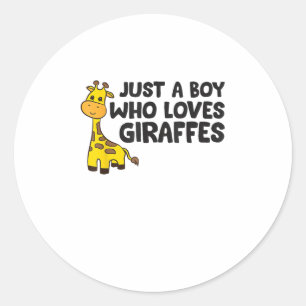 Funny Giraffe Just a Boy Who Lieben Giraffen Runder Aufkleber