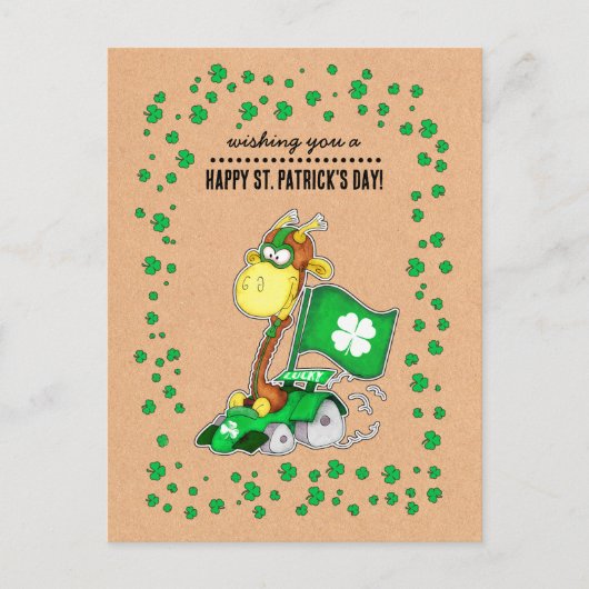 Funny Giraffe Kraft Paper St. Patrick's Day Postkarte (Vorderseite)