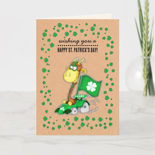 Funny Giraffe Kraft Papier St. Patrick's Day Custo Karte (Vorderseite)