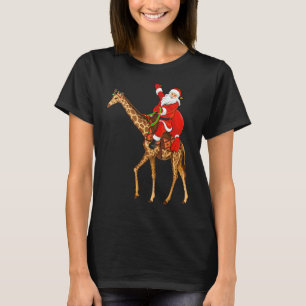 Funny Giraffe Lover Santa Riding Giraffe Weihnacht T-Shirt