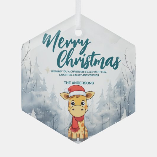 Funny Giraffe Merry Xmas Baum Schnee Feier Ornament Aus Glas (Vorderseite)