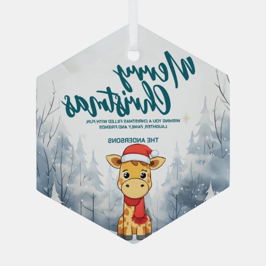 Funny Giraffe Merry Xmas Baum Schnee Feier Ornament Aus Glas (Rückseite)