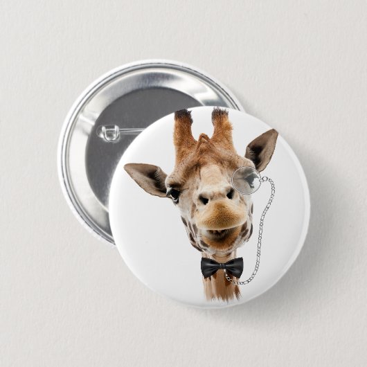 Funny Giraffe mit Bowtie und Monocle Button (Vorne & Hinten)