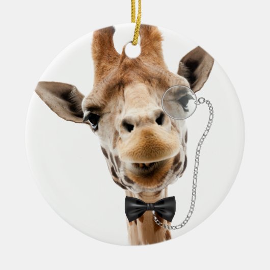 Funny Giraffe mit Bowtie und Monocle Keramik Ornament (Vorne)