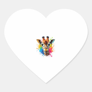Funny Giraffe mit Brille _ farbenfrohe Paint Splas Herz-Aufkleber