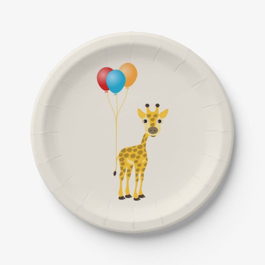 Funny Giraffe mit farbenfrohen Ballons Pappteller (Vorderseite)