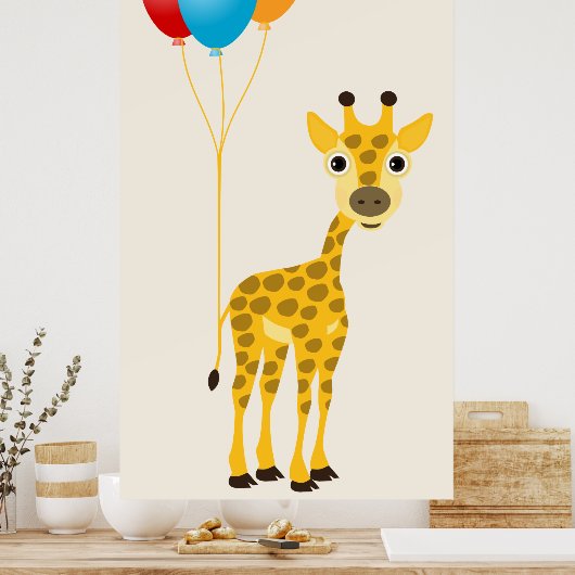 Funny Giraffe mit farbenfrohen Ballons Poster (Küche)