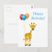 Funny Giraffe mit farbenfrohen Ballons Postkarte (Vorne/Hinten)