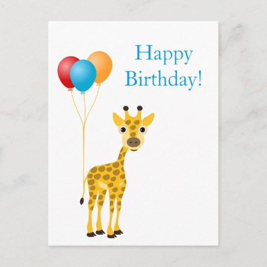 Funny Giraffe mit farbenfrohen Ballons Postkarte (Vorderseite)