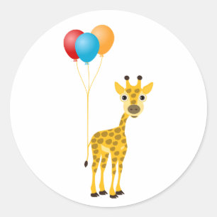 Funny Giraffe mit farbenfrohen Ballons Runder Aufkleber