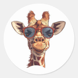 Funny Giraffe mit Sonnenbrille Runder Aufkleber