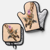 Funny Giraffe Oven Mitt & Pot Holder Set (Vorderseite/Rückseite)