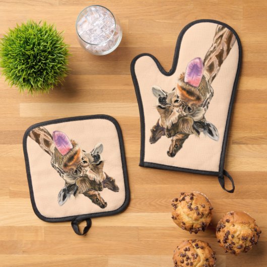 Funny Giraffe Oven Mitt & Pot Holder Set (Oben Unten)