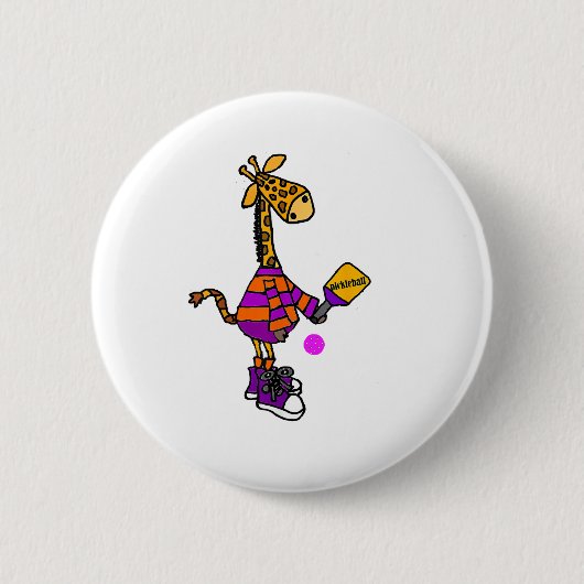 Funny Giraffe Playing Pickleball Button (Vorderseite)