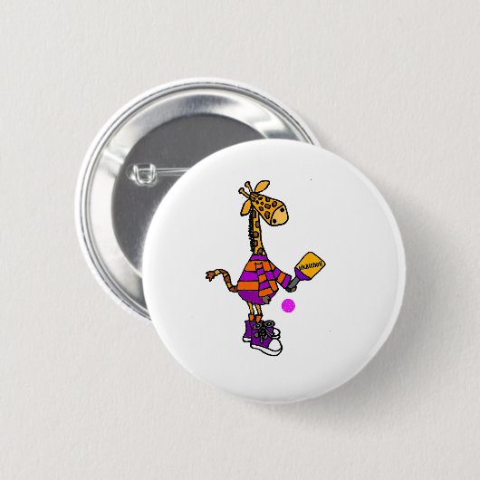 Funny Giraffe Playing Pickleball Button (Vorne & Hinten)