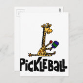 Funny Giraffe Playing Pickleball Cartoon Postkarte (Vorne/Hinten)