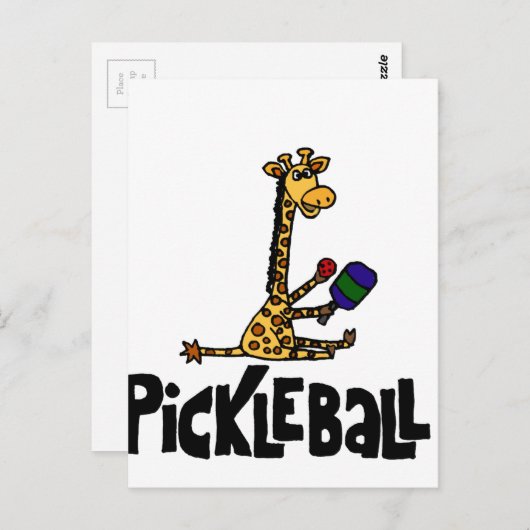 Funny Giraffe Playing Pickleball Cartoon Postkarte (Vorne/Hinten)