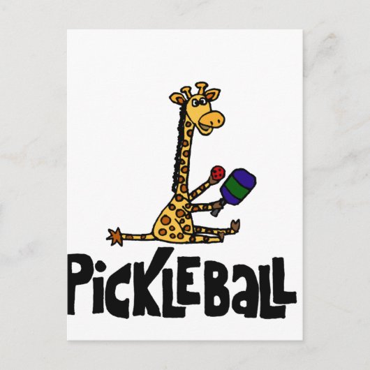 Funny Giraffe Playing Pickleball Cartoon Postkarte (Vorderseite)