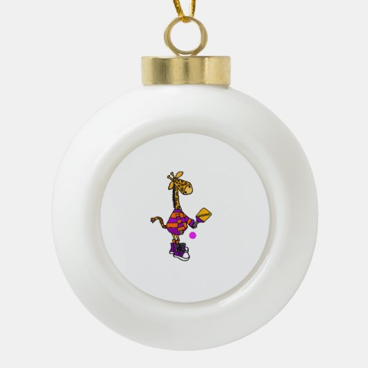 Funny Giraffe Playing Pickleball Keramik Kugel-Ornament (Vorderseite)