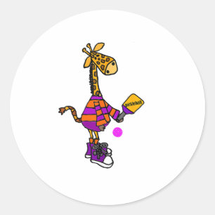 Funny Giraffe Playing Pickleball Runder Aufkleber