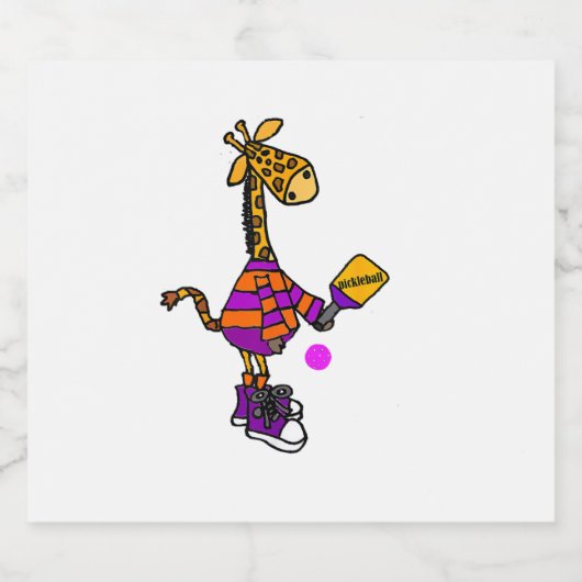 Funny Giraffe Playing Pickleball Schaumweinetikett (Einzelnes Label)