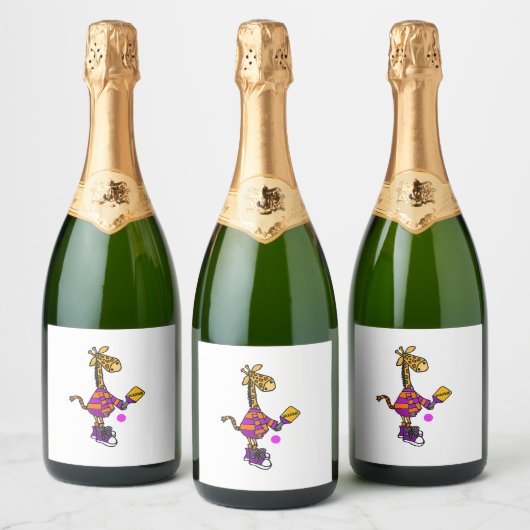 Funny Giraffe Playing Pickleball Schaumweinetikett (Flaschen)