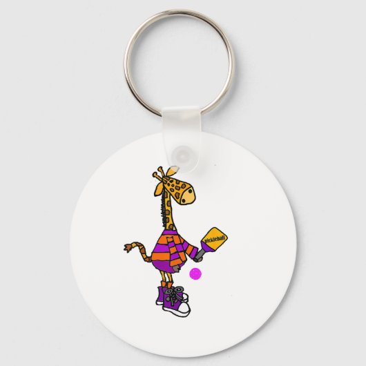 Funny Giraffe Playing Pickleball Schlüsselanhänger (Vorderseite)