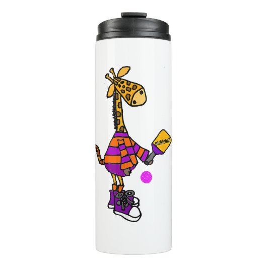 Funny Giraffe Playing Pickleball Thermosbecher (Vorderseite)