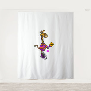 Funny Giraffe Playing Pickleball Wandteppich
