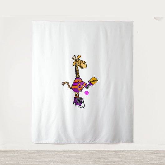 Funny Giraffe Playing Pickleball Wandteppich (Vorderseite)