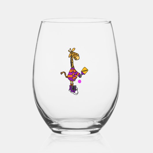 Funny Giraffe Playing Pickleball Weinglas Ohne Stiel (Vorderseite)