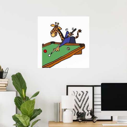 Funny Giraffe Playing Pool Cartoon Poster (Heimbüro)