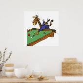 Funny Giraffe Playing Pool Cartoon Poster (Küche)