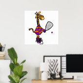 Funny Giraffe Playing Racquetball Cartoon Poster (Heimbüro)
