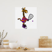 Funny Giraffe Playing Racquetball Cartoon Poster (Küche)