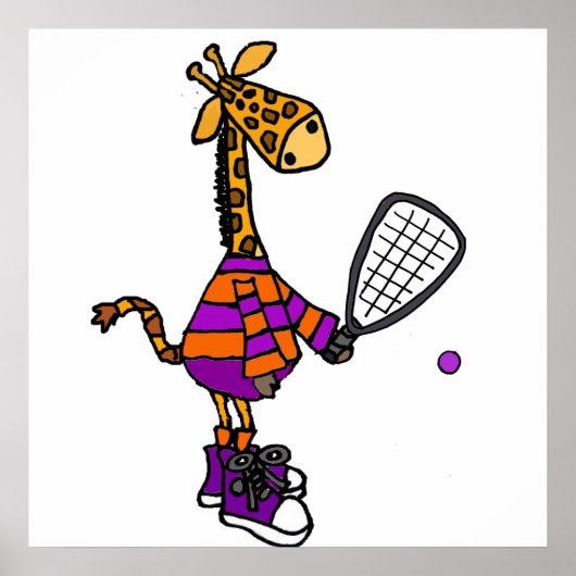 Funny Giraffe Playing Racquetball Cartoon Poster (Vorne)