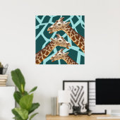 Funny Giraffe Print Aquamarin Blue Wild Animal Mus Poster (Heimbüro)