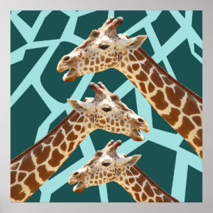 Funny Giraffe Print Aquamarin Blue Wild Animal Mus Poster