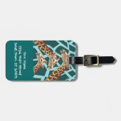 Funny Giraffe Print Aquamarin Blue Wild Animal Pat Gepäckanhänger (Vorderseite horizontal)