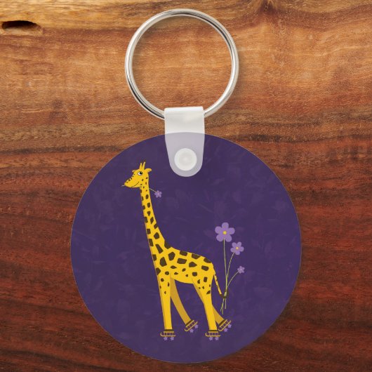 Funny Giraffe Roller Skaten Lila Schlüsselanhänger (Vorderseite)