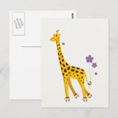 Funny Giraffe Roller Skaten Postkarte (Vorne/Hinten)